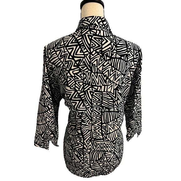 Vintage 1980-1990's Alison Daley Black and White Geometric Print Button Down 12 - Picture 4 of 5
